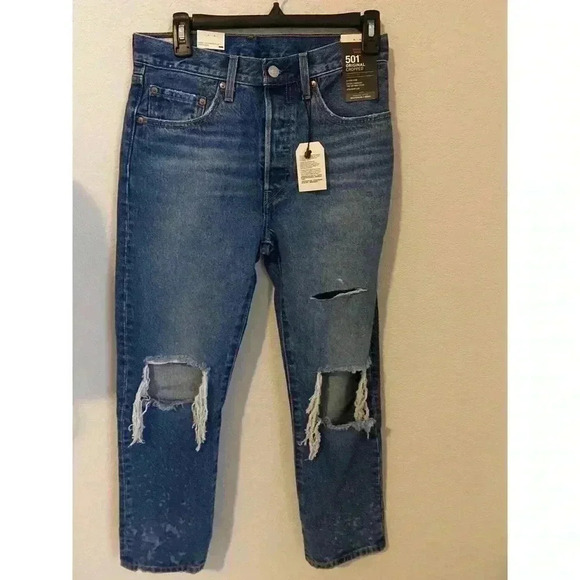 Levi’s Premium 501 Original Cropped Distressed Bleach Washed Jeans Size 26 x 26 - Picture 2 of 11